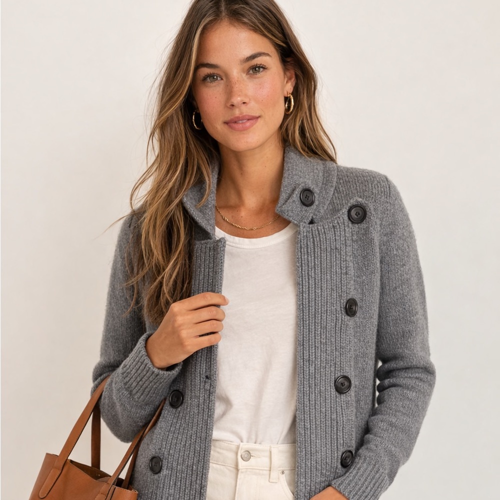 J. Crew Alpaca/Wool Blend Military Style Double Breasted Cardigan